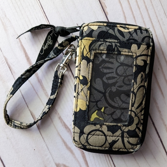 Vera Bradley Wristlet Baroque Pattern Black Yellow Gray White Wallet - Picture 1 of 7